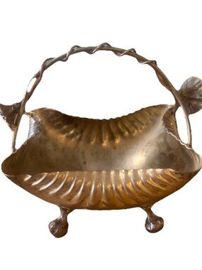 Antique Style Silver Plated Bowl With Ornate Handle And Legs Bridgerton